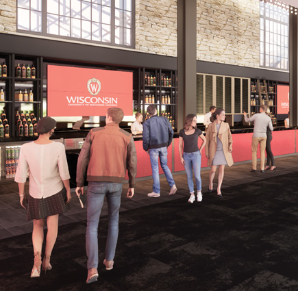 A rendering of the inside of the newly reconstructed areas. This view is of the beverage area.