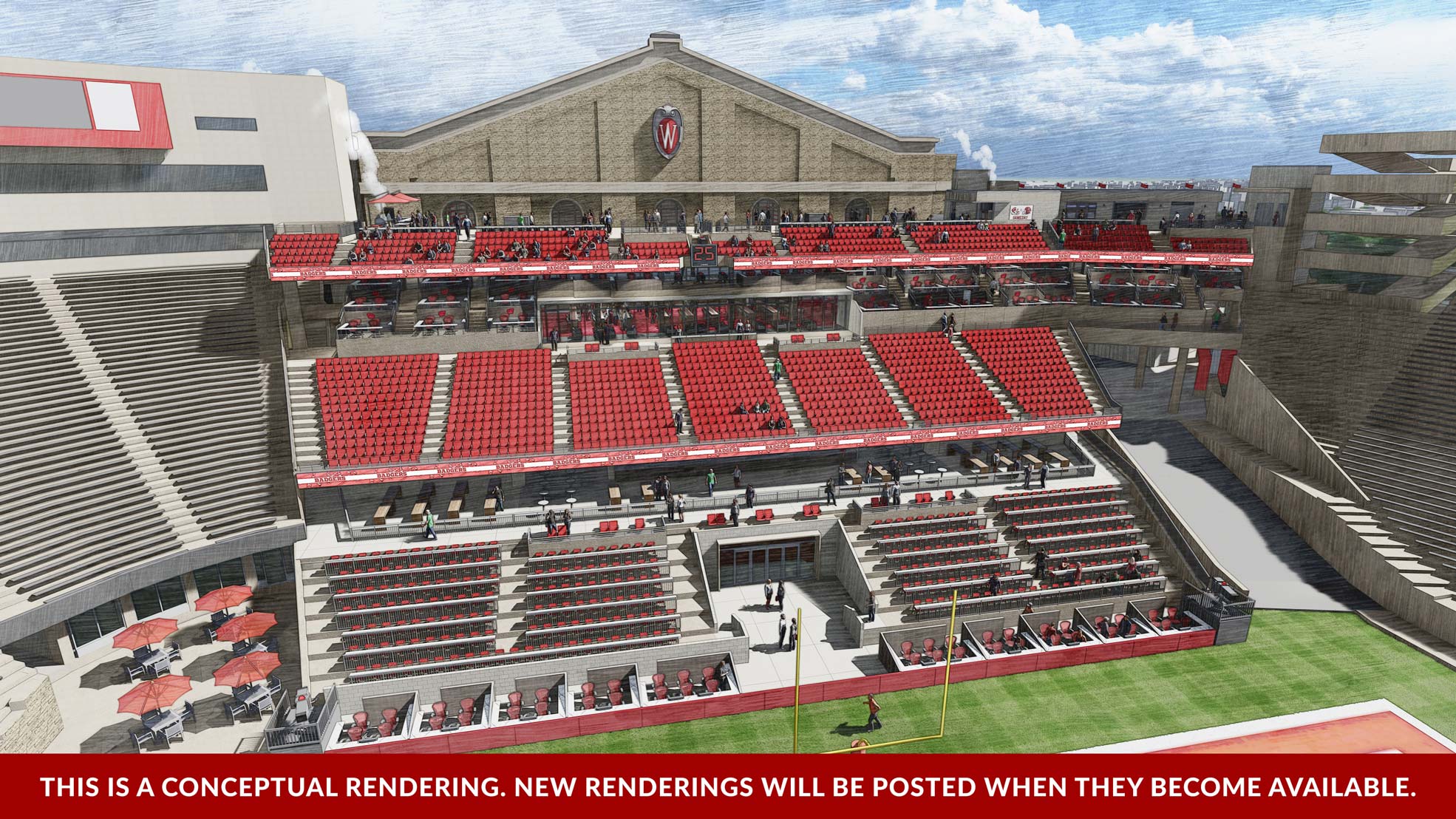 Camp Randall Stadium South End Zone Rendering From the Front Top View (as if from a plane in the air)