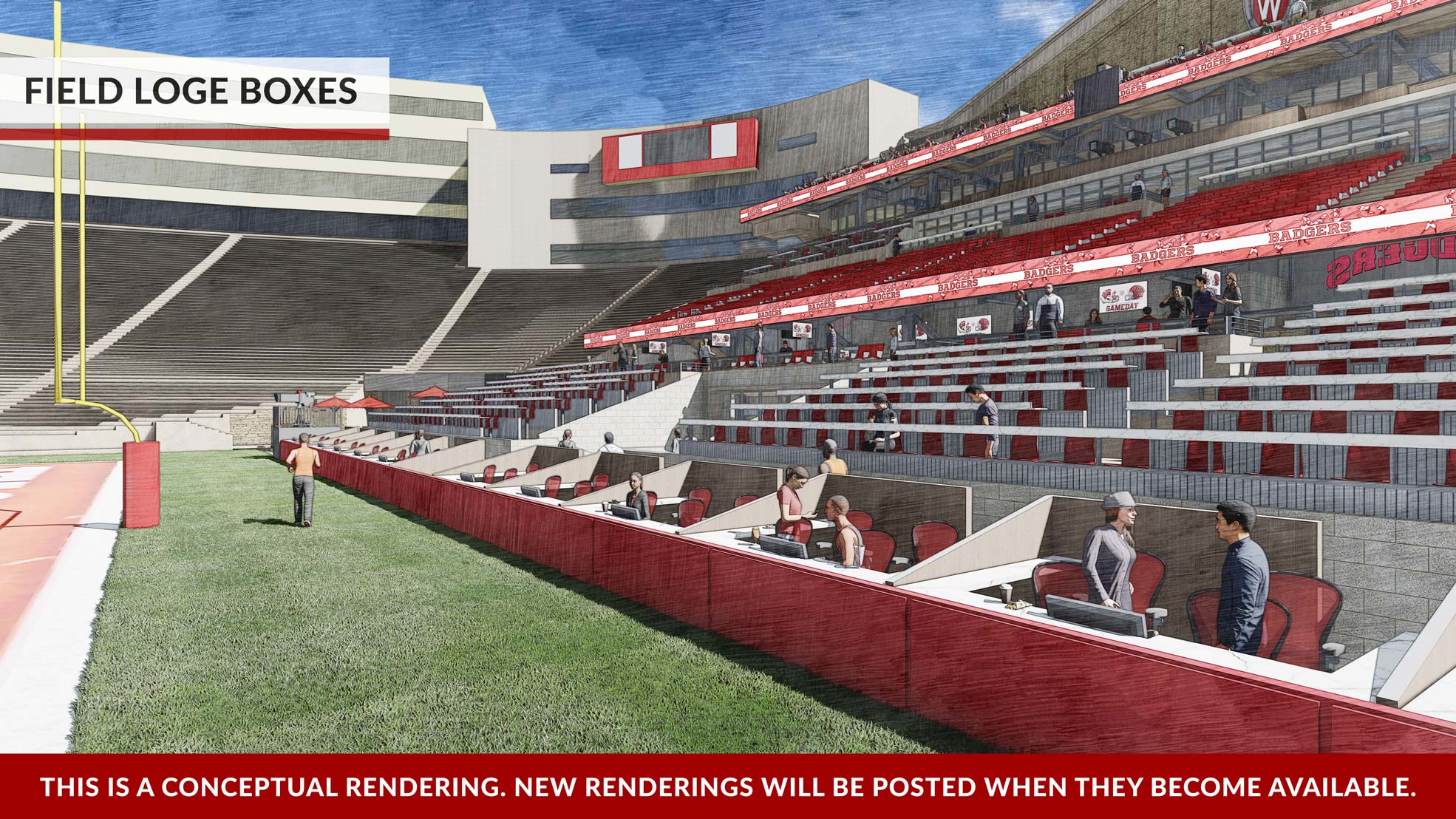 Camp Randall Stadium South End Zone Rendering From Field Level View Looking From The Corner Back to the Stands